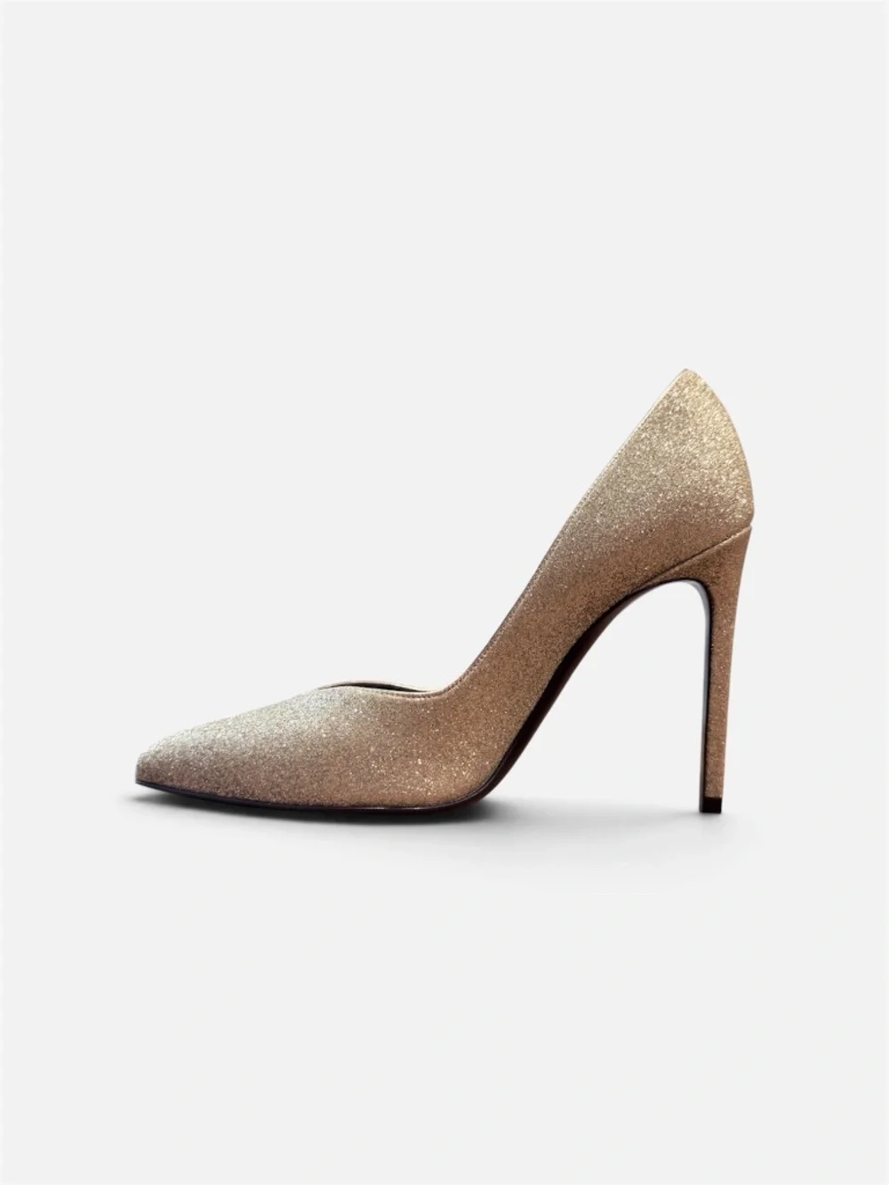NIB Saint Laurent Gold Glitter Pointed Toe Heels Sz 38.5 US 9 Italy